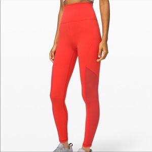 Lulu lemon mastered motion leggings, bright orange red, size 8